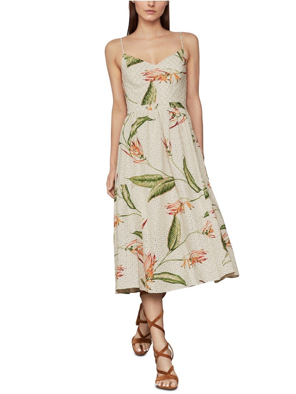 NWT BCBGMAXAZRIA Women’s Paradise-Print Eyelet Midi Dress Size 06